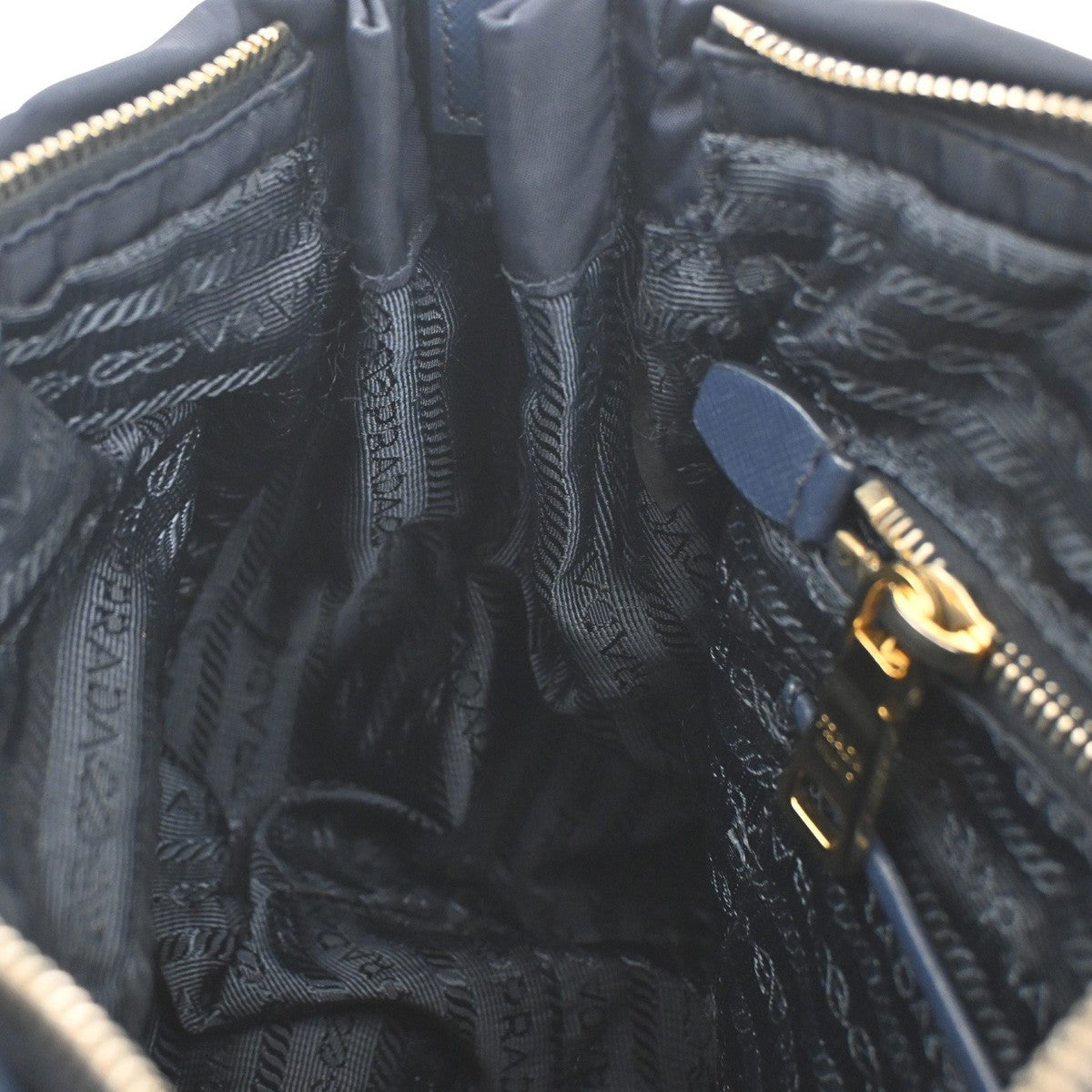 Prada Zip Convertible Shopping Tessuto with Saffiano Leather, Navy, Nylon, Tote Bag