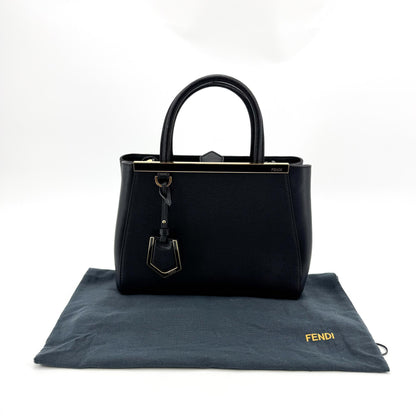 Fendi 2Jours Leather, Black, Calfskin, Handbag