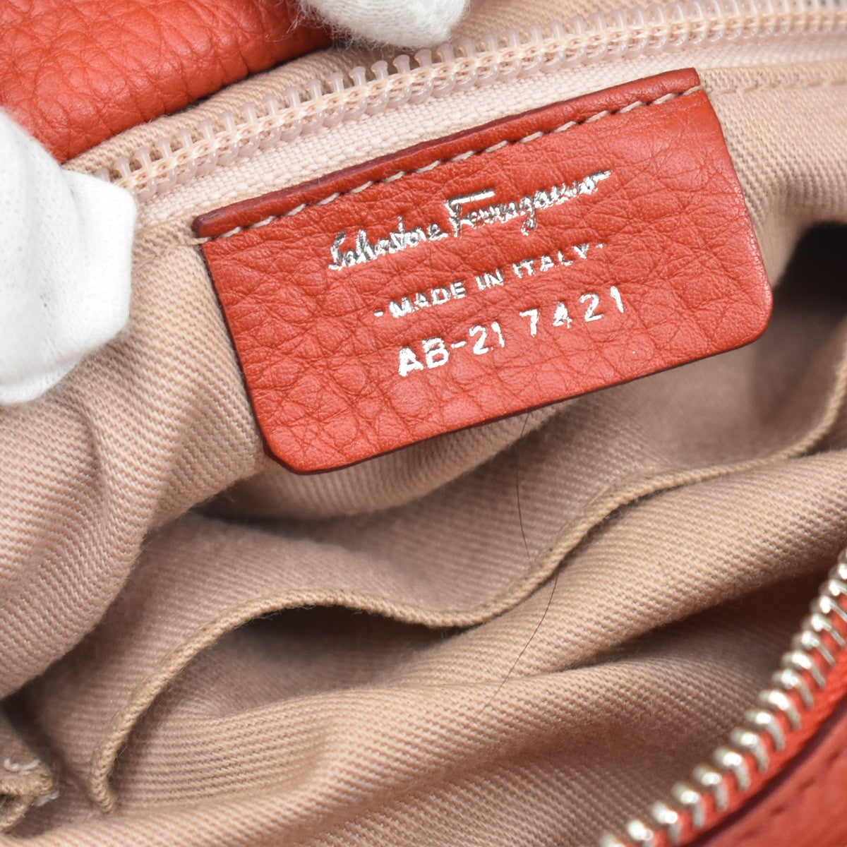 Salvatore Ferragamo Gancini Handle Leather, Orange, Leather, Tote Bag