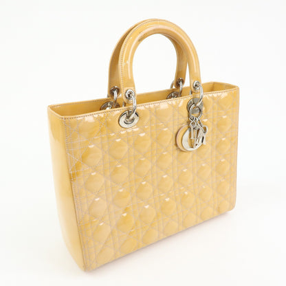 Christian Dior Vintage Lady Dior Cannage Quilt Patent, Yellow, Patent Leather, Handbag