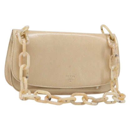 Prada Resin Chain Ruffle Flap Leather, Beige, Leather, Handbag