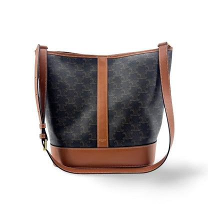Celine Bucket Triomphe Coated Canvas, Brown, Canvas, Shoulder Bag