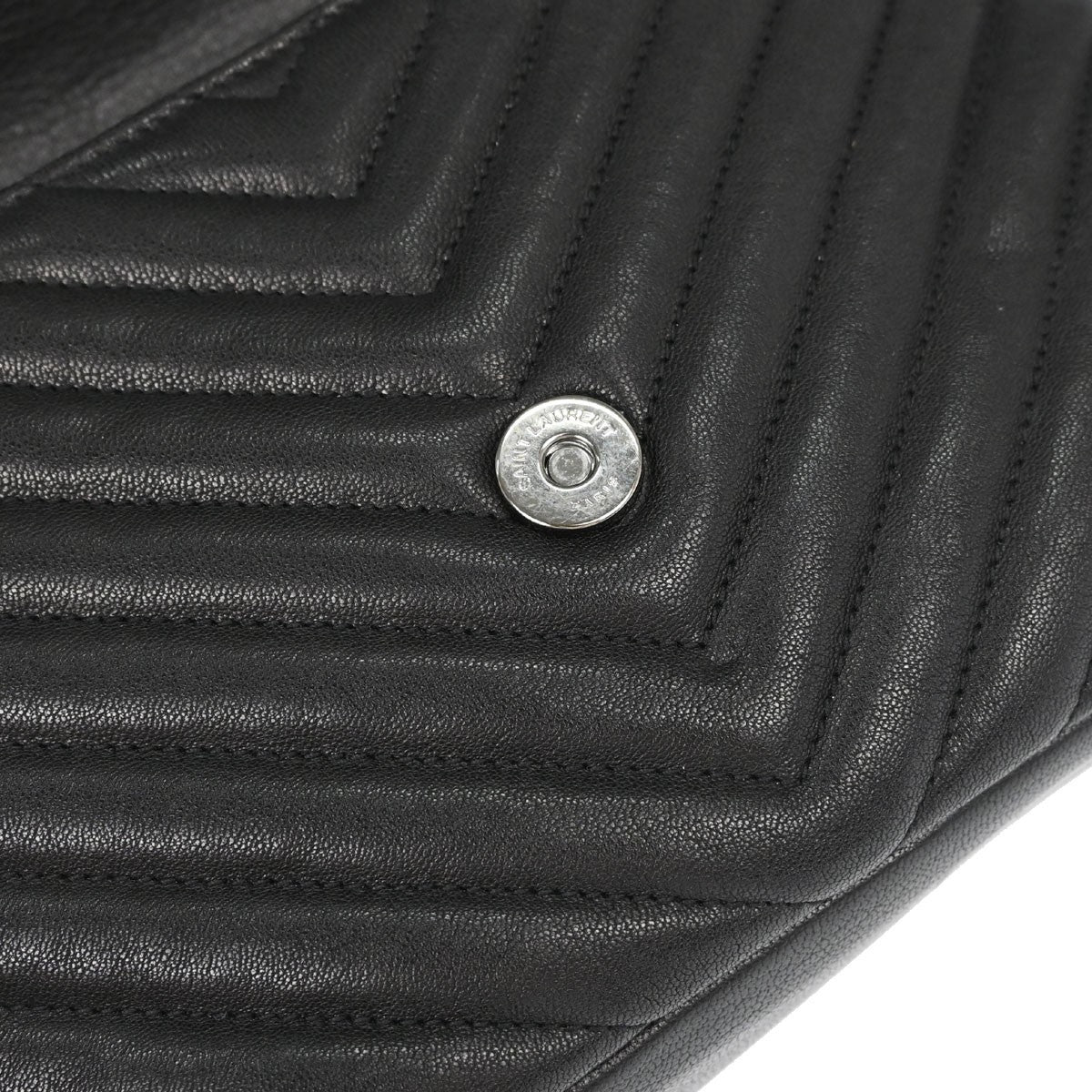 Saint Laurent Classic Monogram College Matelasse Chevron Leather, Black, Leather, Handbag