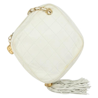 Chanel Vintage Diamond Tassel Quilted Lambskin, White, Leather, Crossbody Bag