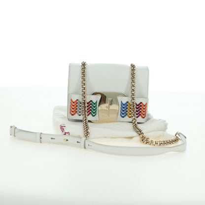 Salvatore Ferragamo Vala Chain Leather, White, Leather, Shoulder Bag