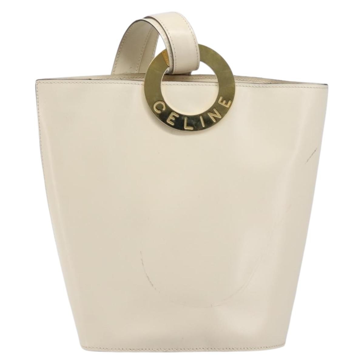Celine Vintage Circle Logo Leather, White, Leather, Crossbody Bag