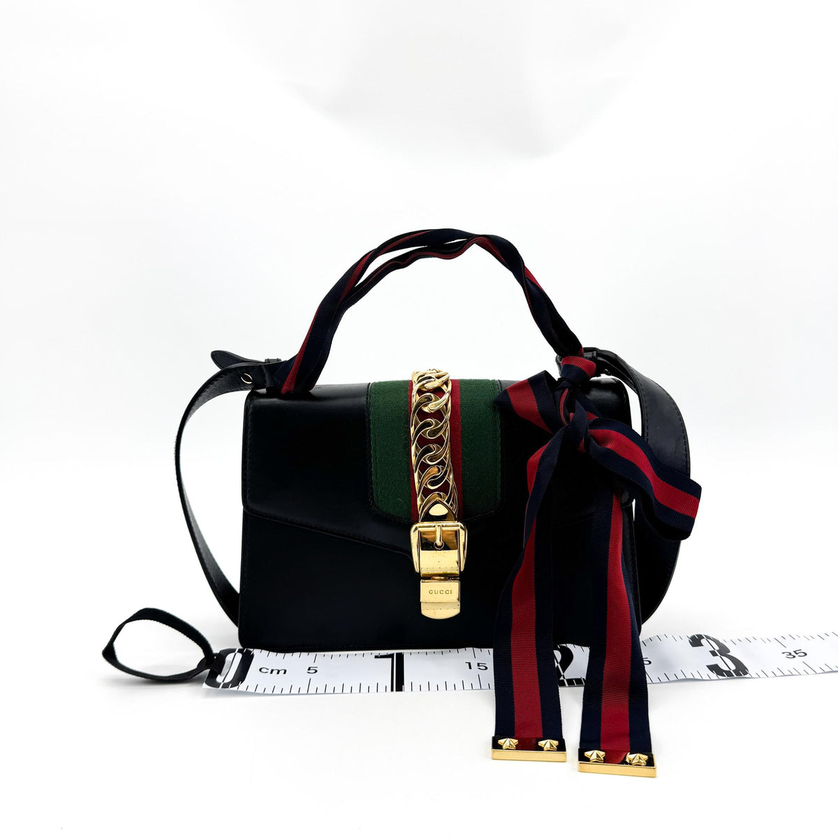 Gucci Sylvie Chain Leather, Black, Leather, Shoulder Bag