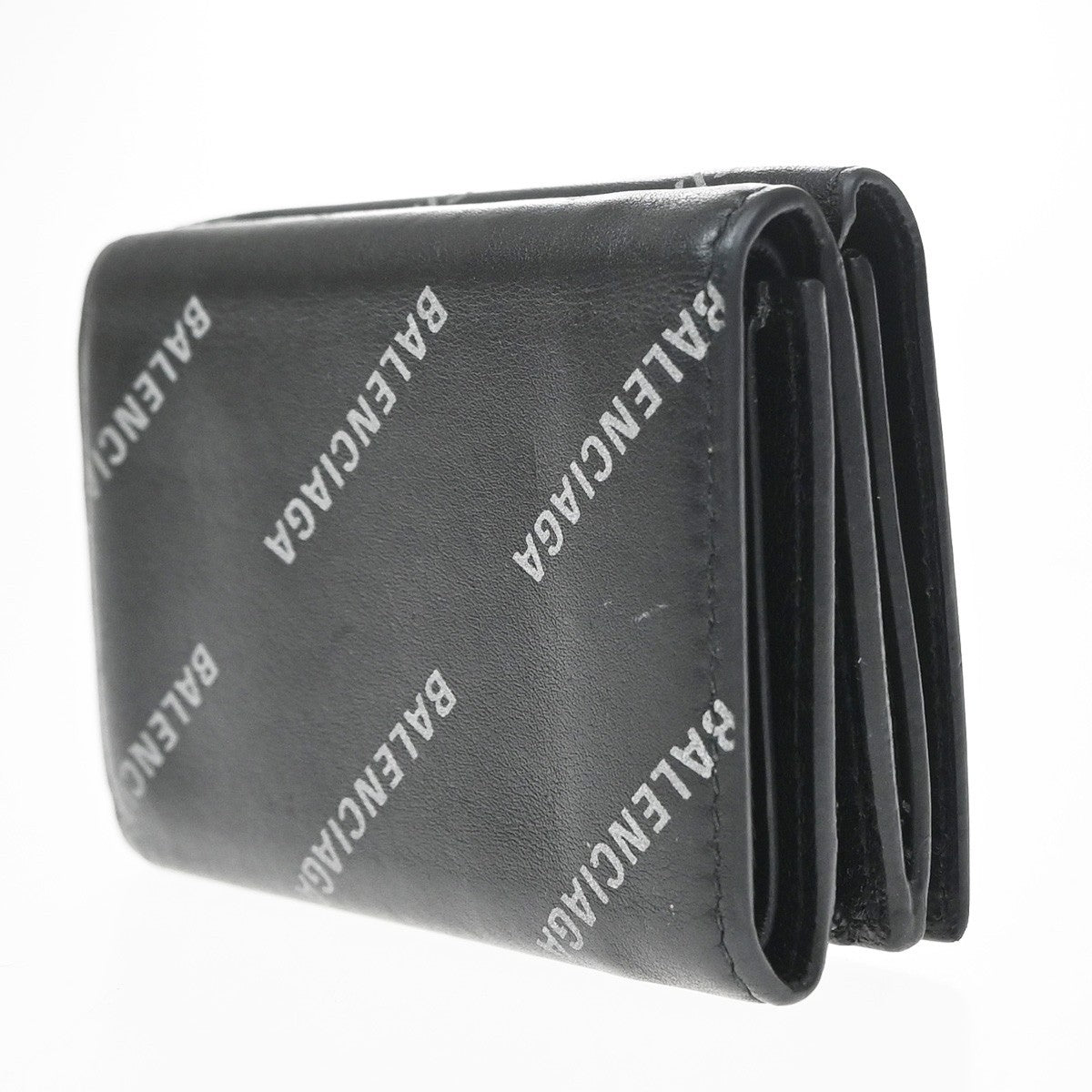 Balenciaga Logo Trifold Leather, Black, Leather, Wallet