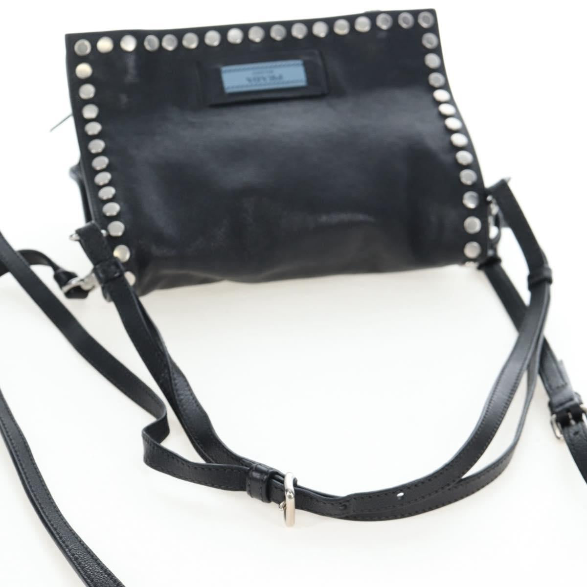 Prada Etiquette Flap Studded Glace Calfskin, Black, Leather, Handbag