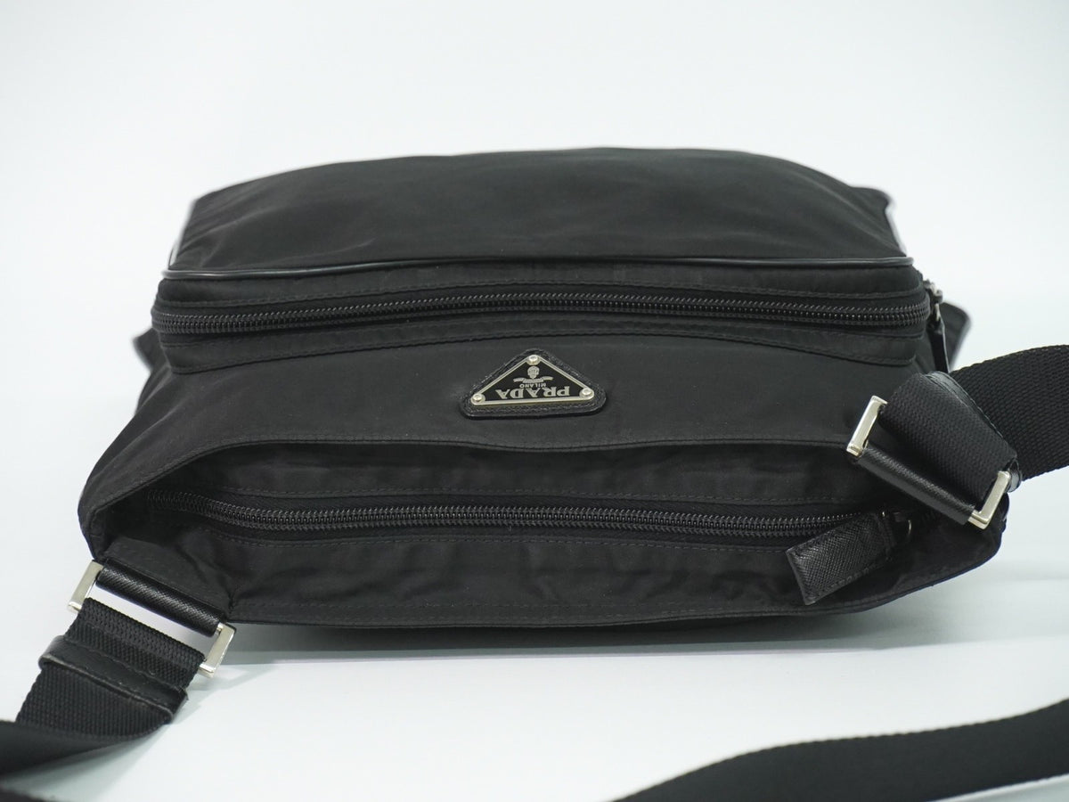 Prada Front Pocket Messenger Quilted Tessuto, Black, Nylon, Shoulder Bag
