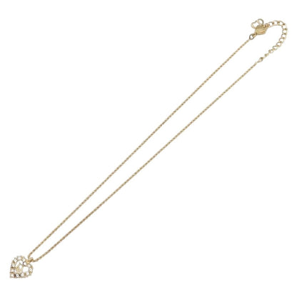 Christian Dior Logo Heart Pendant Metal with Crystal, Gold, Metal, Necklace