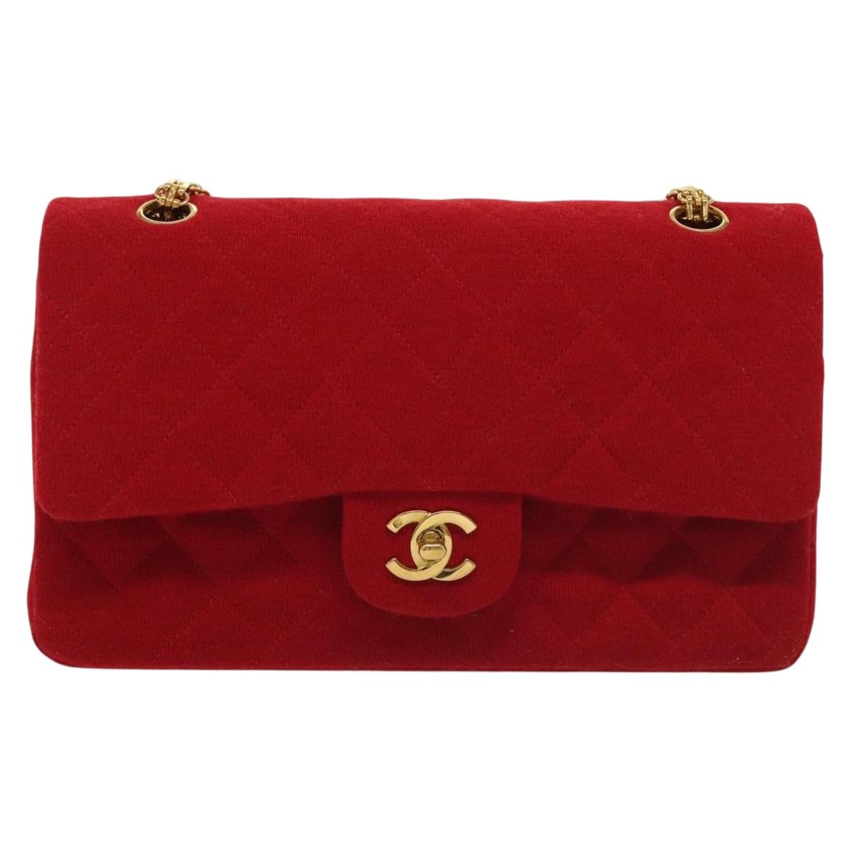 Chanel Vintage Classic Double Flap Bag Quilted Wool, RED, COTTON, Shoulder bag