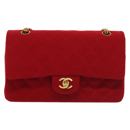 Chanel Vintage Classic Double Flap Bag Quilted Wool, RED, COTTON, Shoulder bag