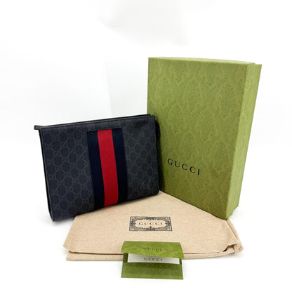 Gucci Web Zip Pouch GG Coated Canvas, Black, Canvas, Clutch