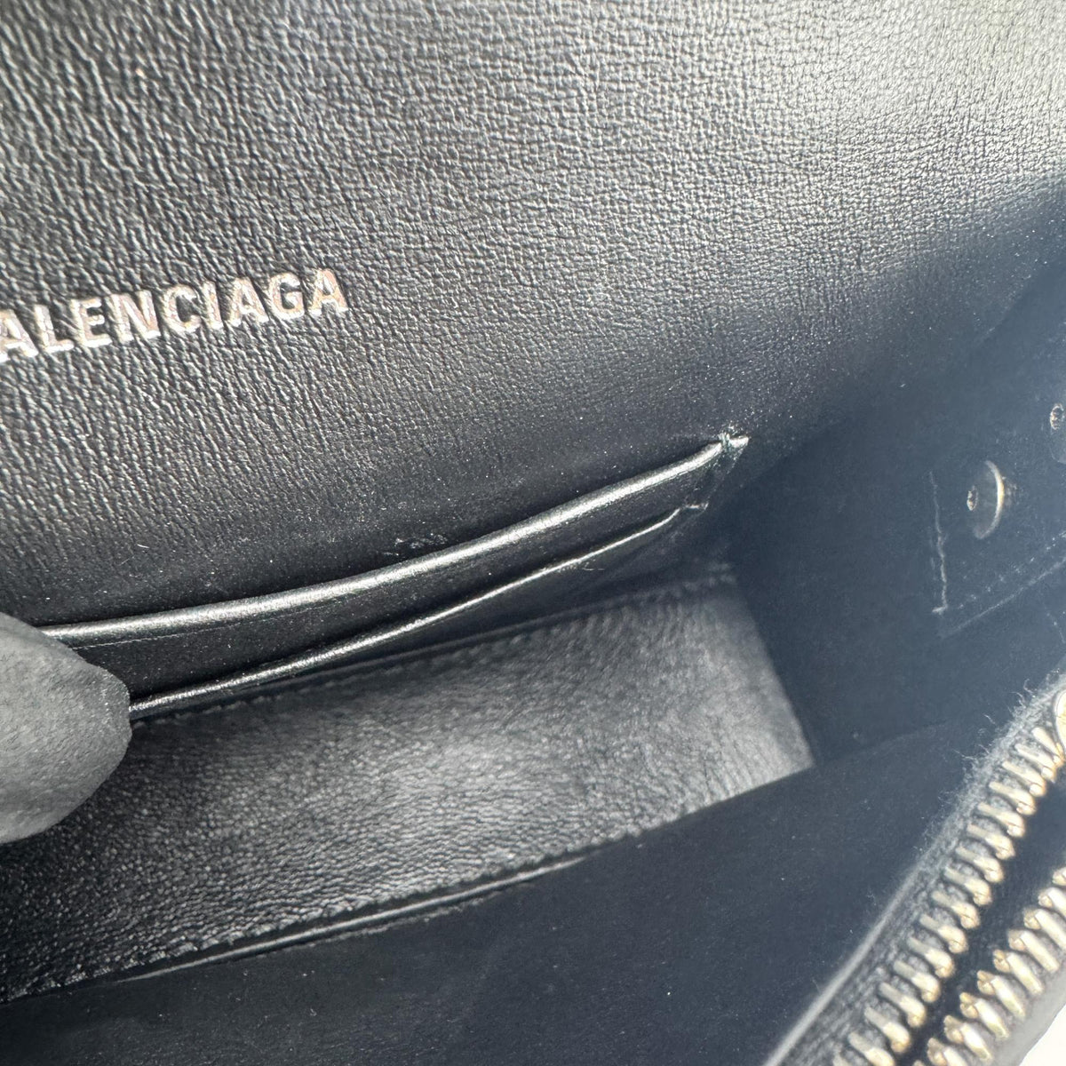 Balenciaga Hourglass Chain Leather, Black, Leather, Shoulder Bag