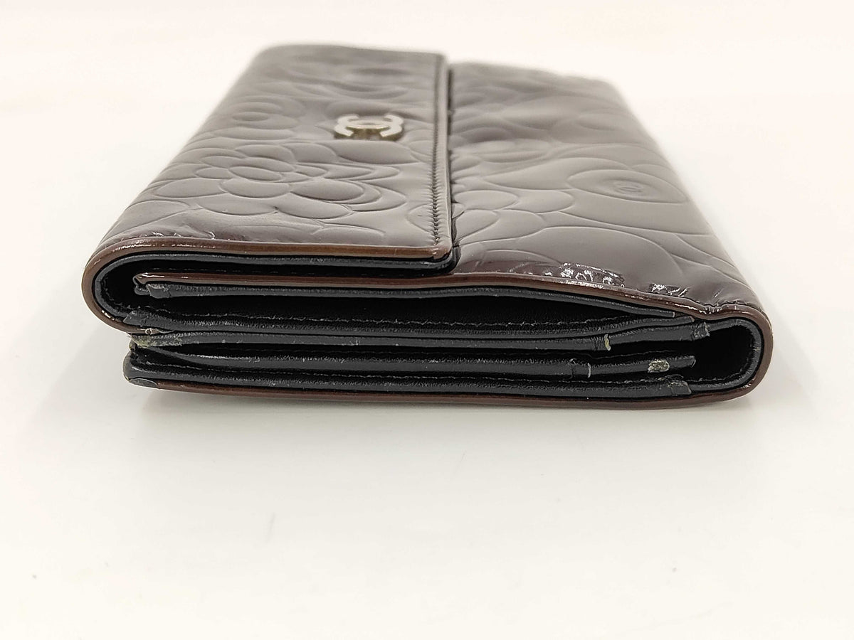 Chanel Camellia Flap Organizer Camellia Lambskin, Brown, Leather, Wallet