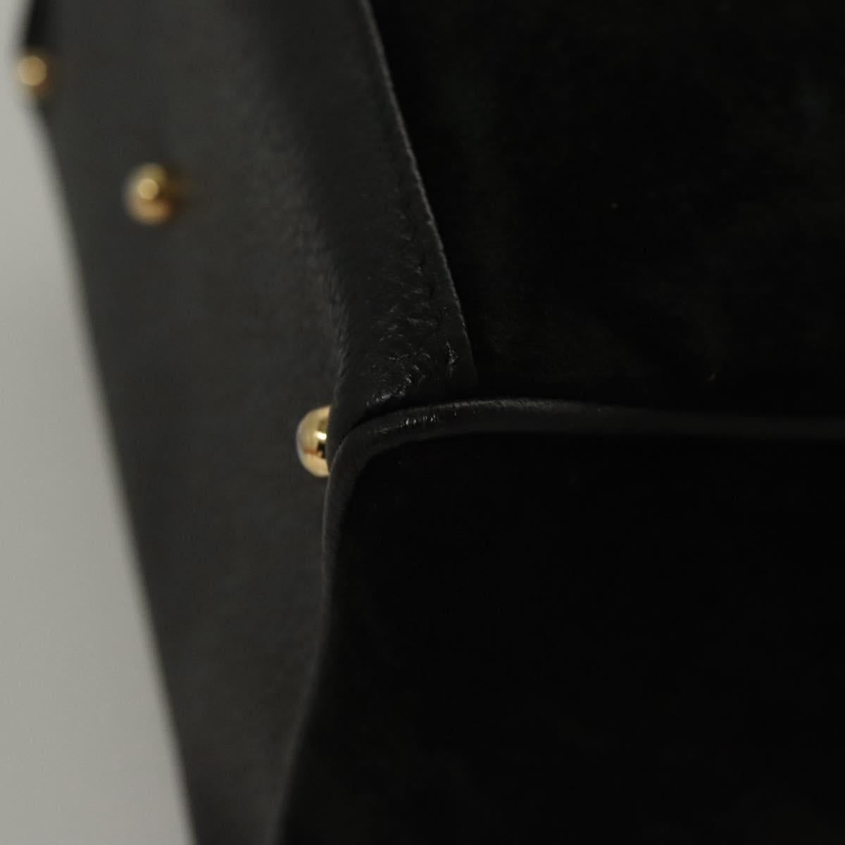 Gucci Vintage Bamboo Front Pocket Tote Suede, BLACK, SUEDE, Handbag