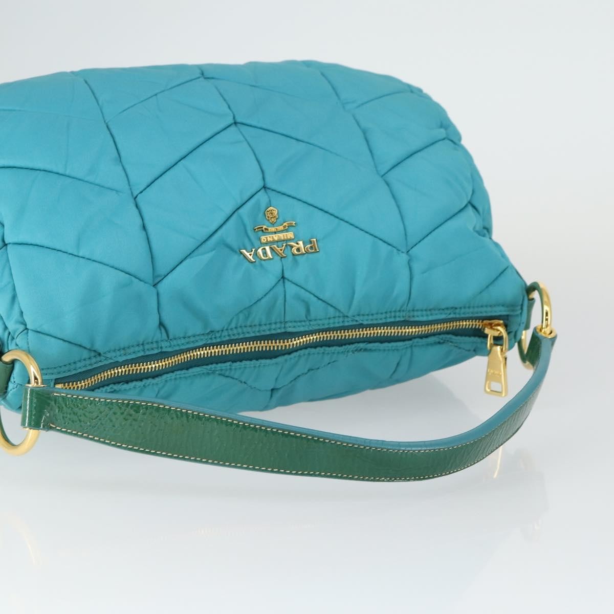 Prada Zip Hobo Chevron Tessuto, Blue, Nylon, Shoulder Bag
