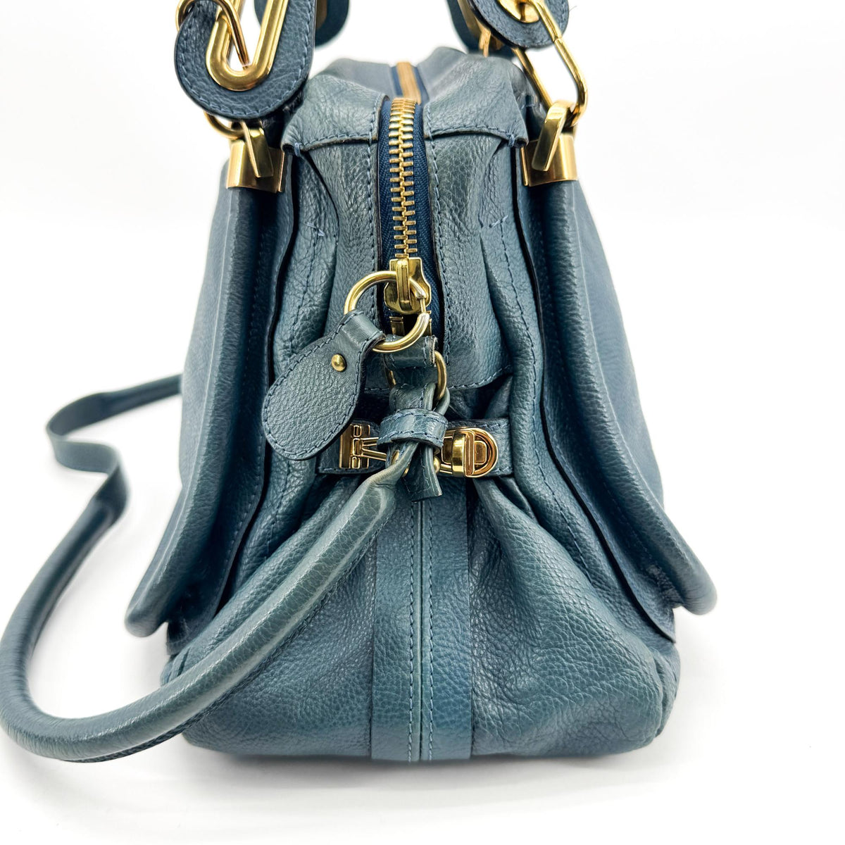 Chloe Paraty Quilted Leather, Blue, Leather, Handbag