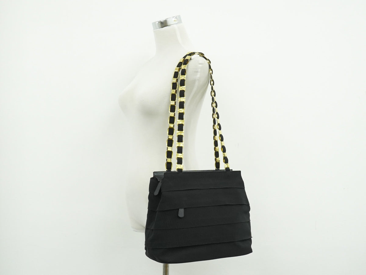 Salvatore Ferragamo Vala Chain Canvas, Black, Canvas, Shoulder Bag
