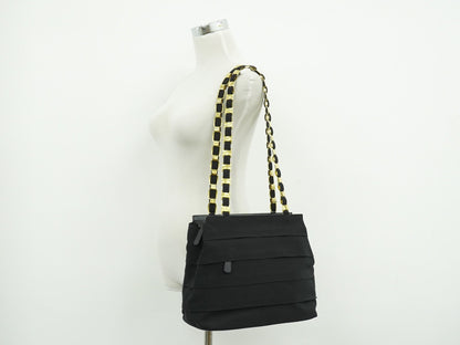 Salvatore Ferragamo Vala Chain Canvas, Black, Canvas, Shoulder Bag