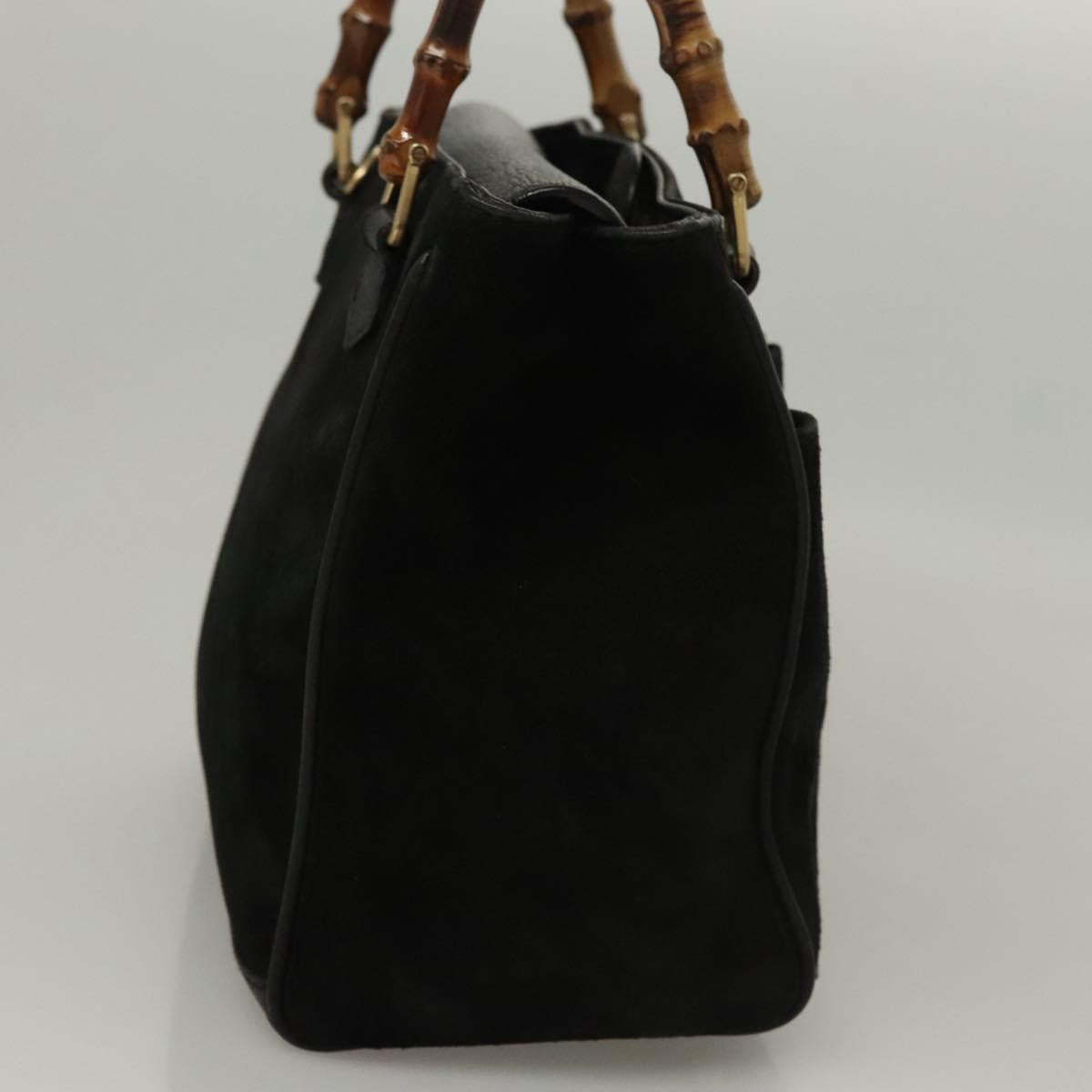 Gucci Vintage Bamboo Front Pocket Tote Suede, Black, Suede, Handbag