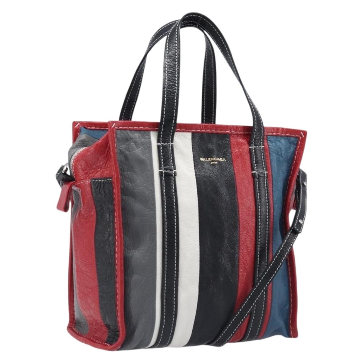 Balenciaga Bazar Striped Leather, Multicolour, Leather, Tote Bag