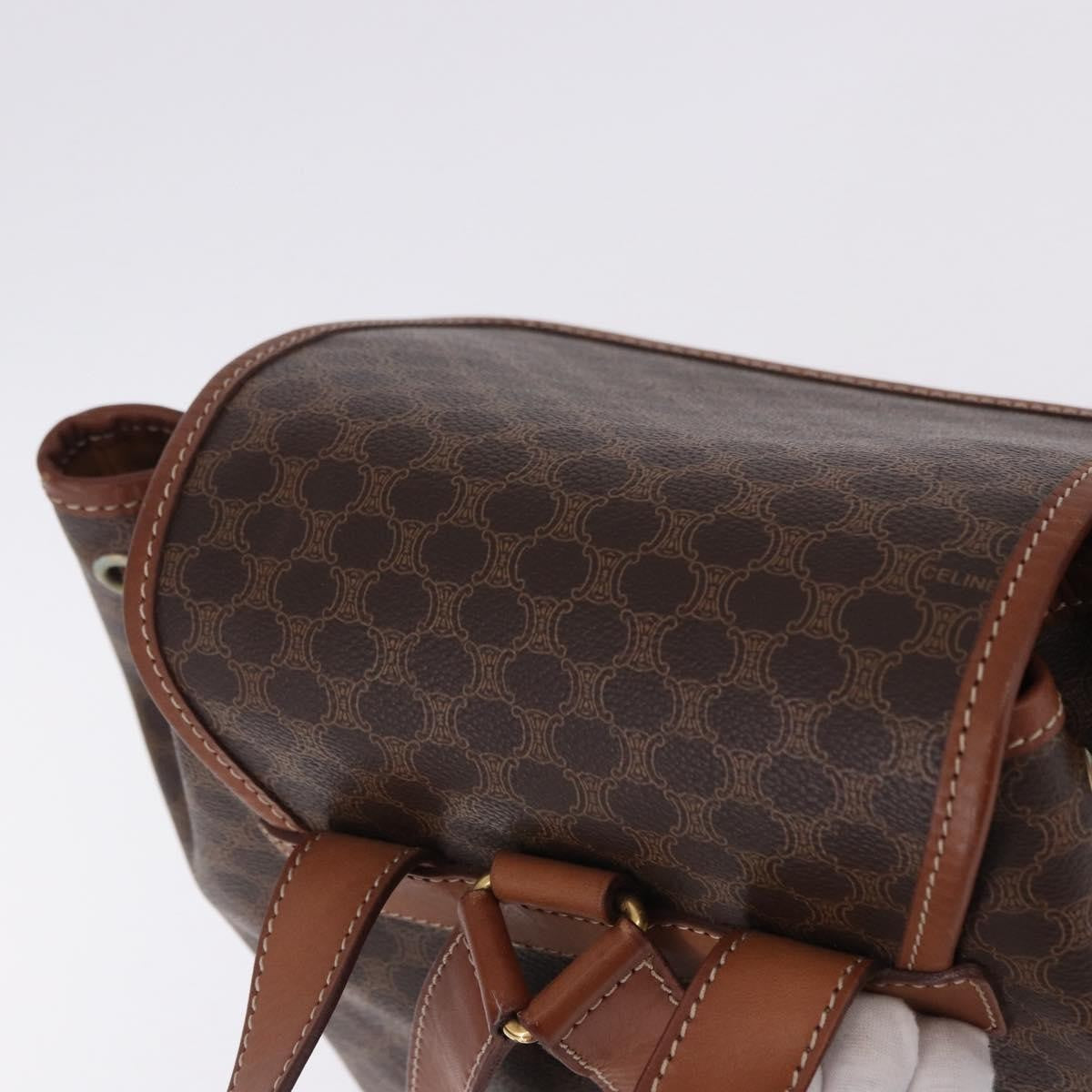 Celine Vintage Macadam Canvas, Brown, Canvas, Backpack