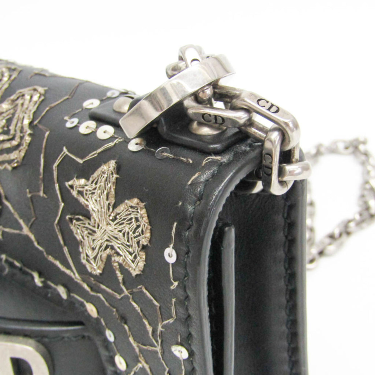 Christian Dior J'Adior Flap Embellished Leather, Black, Leather, Handbag