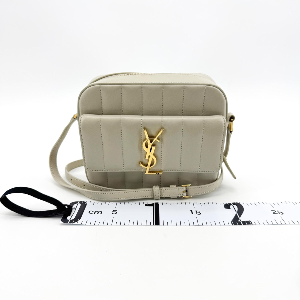 Saint Laurent Vicky Camera Vertical Quilted Leather, Gray, Leather, Handbag