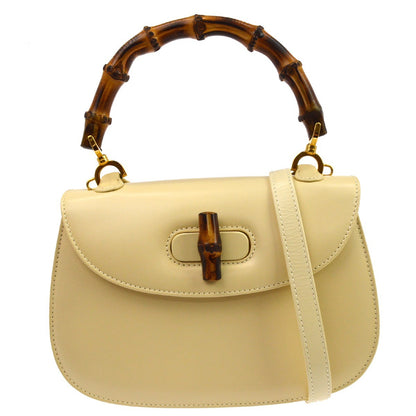 Gucci Vintage Bamboo Top Handle Leather, Beige, Leather, Handbag