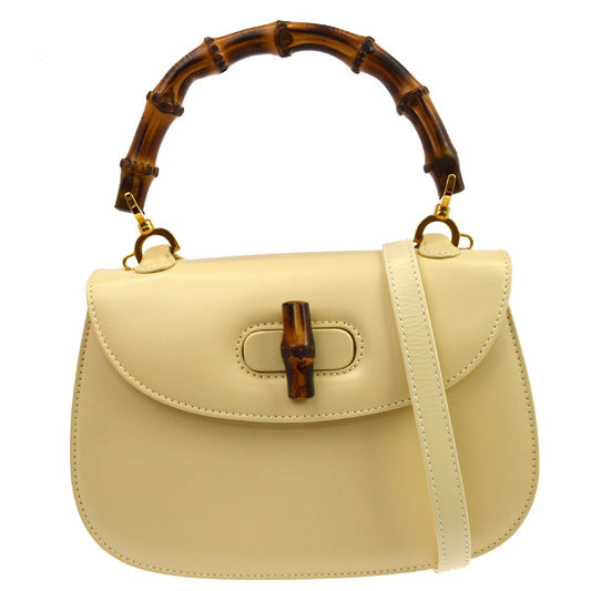 Gucci Vintage Bamboo Top Handle Leather, Beige, Leather, Handbag