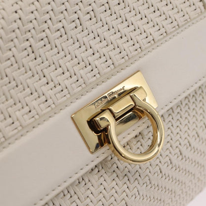 Salvatore Ferragamo Sofia Satchel Woven Leather, White, Leather, Handbag