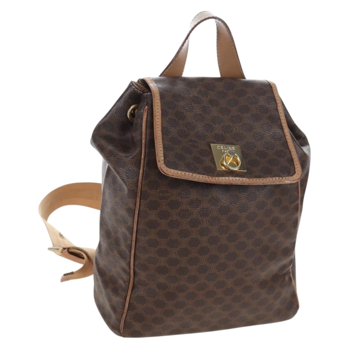 Celine Vintage Macadam Canvas, Brown, Canvas, Backpack