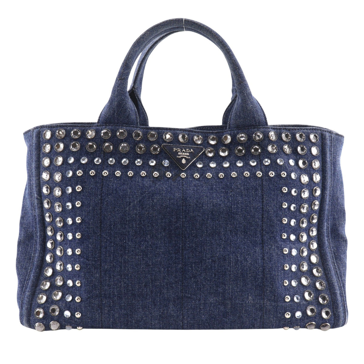 Prada Canapa Convertible Rhinestone Embellished Denim, Blue, Denim, Tote Bag