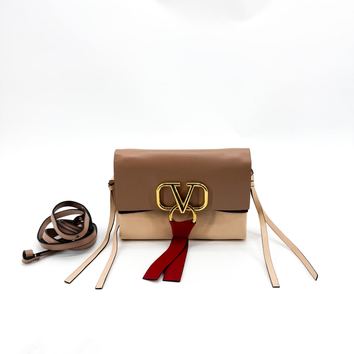 Valentino Garavani VRing Leather, Brown, Leather, Crossbody Bag
