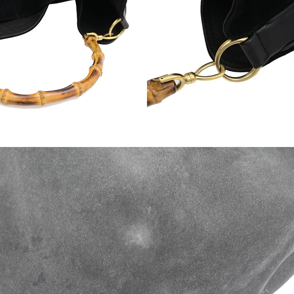 Gucci Vintage Bamboo Hobo Suede, Black, Suede, Shoulder Bag