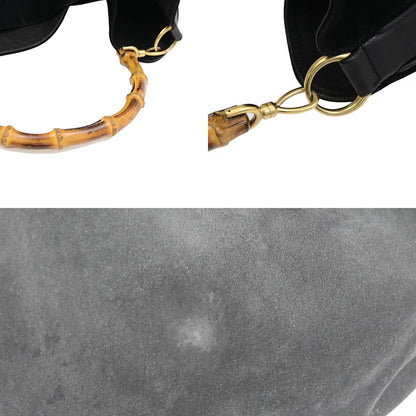 Gucci Vintage Bamboo Hobo Suede, Black, Suede, Shoulder Bag