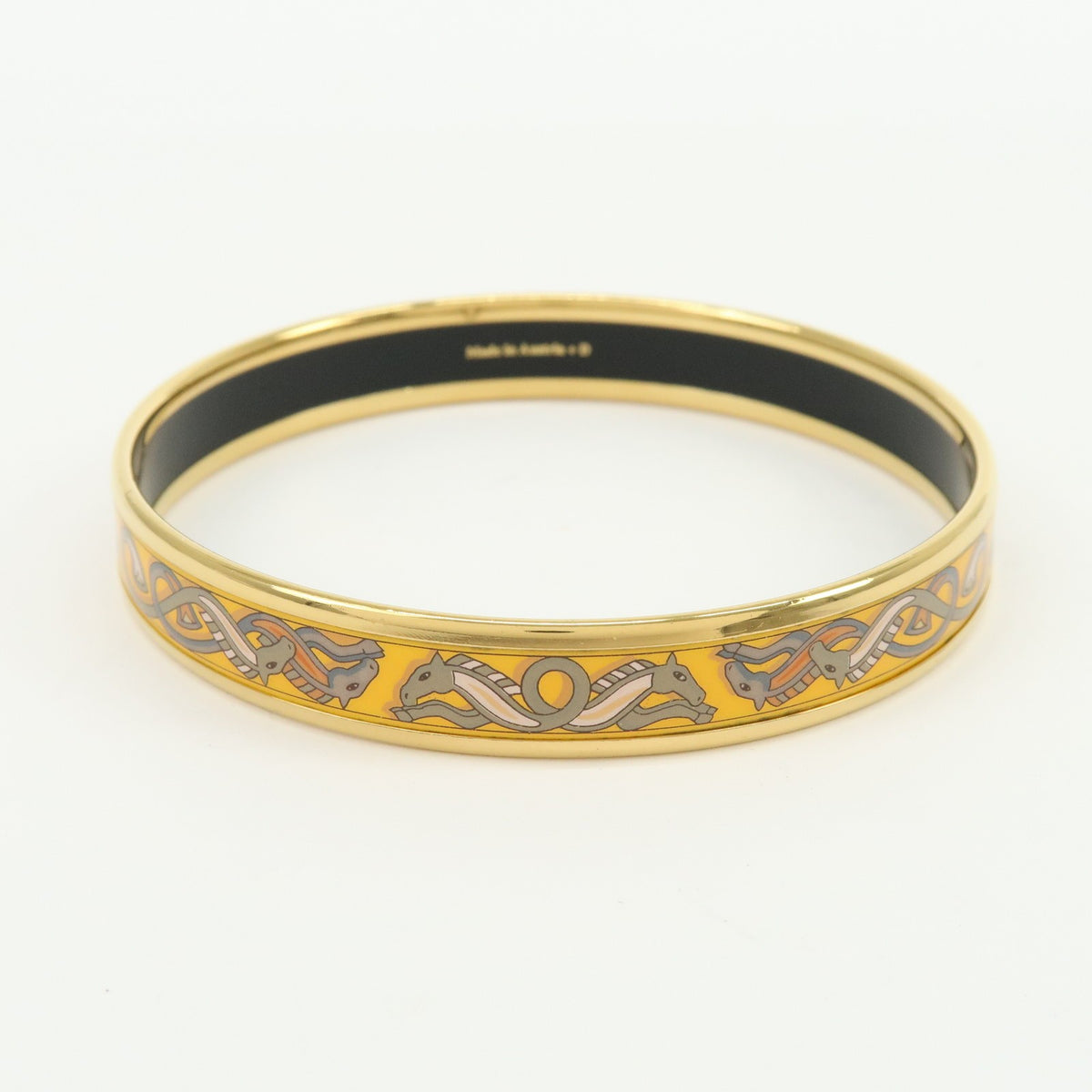 Hermes Bangle Printed Enamel, Yellow, Gold Plated, Bracelet