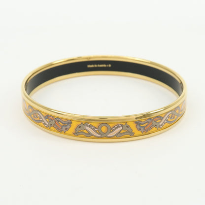 Hermes Bangle Printed Enamel, Yellow, Gold Plated, Bracelet
