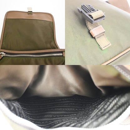 Prada Logo Buckle Messenger Nylon, Khaki, Nylon, Handbag