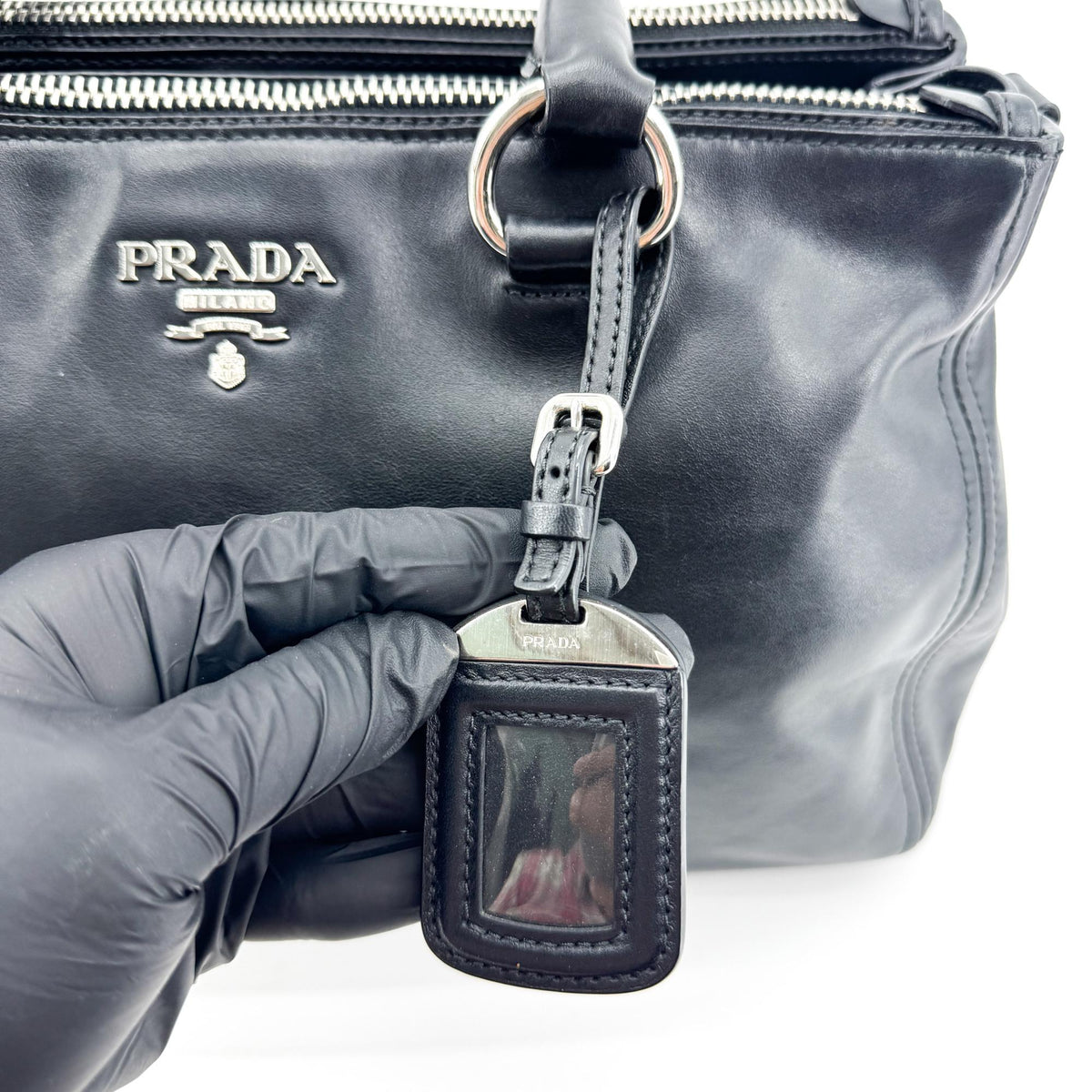 Prada Double Zip Convertible Soft Calf, Black, Leather, Tote Bag