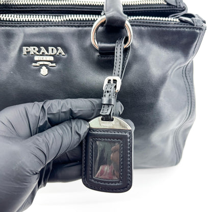 Prada Double Zip Convertible Soft Calf, Black, Leather, Tote Bag