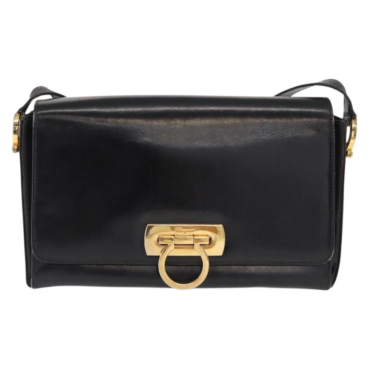 Salvatore Ferragamo Vintage Gancini Flap Leather, Black, Leather, Shoulder Bag