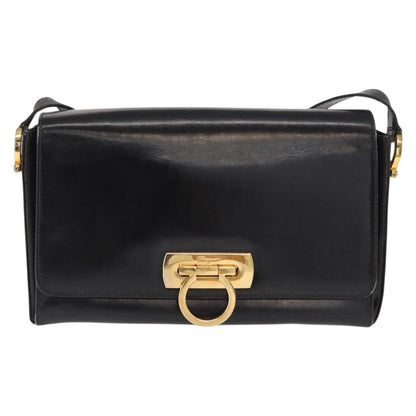 Salvatore Ferragamo Vintage Gancini Flap Leather, Black, Leather, Shoulder Bag