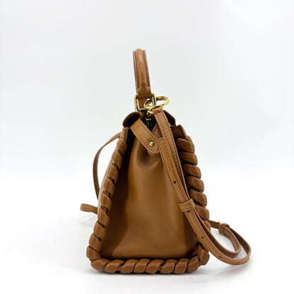 Fendi Peekaboo Whipstitch Leather, Brown, Leather, Handbag