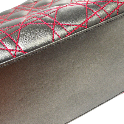 Christian Dior Lady Dior Cannage Stitch Patent, Gray, Leather, Handbag