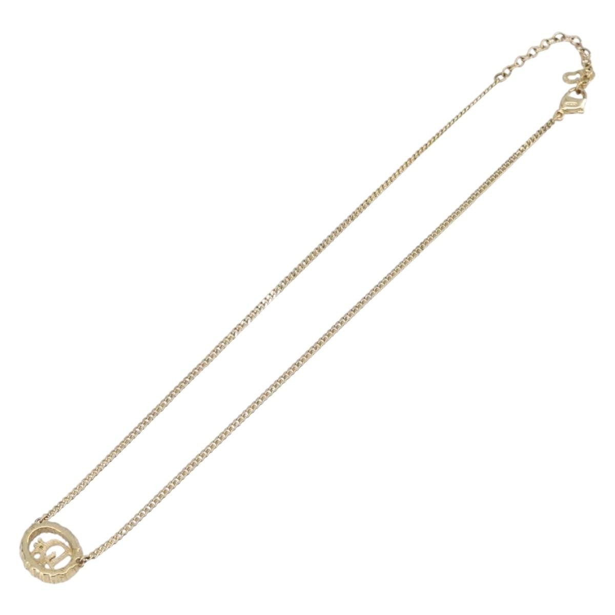 Christian Dior Vintage Logo Pendant Metal, Gold, Metal, Necklace