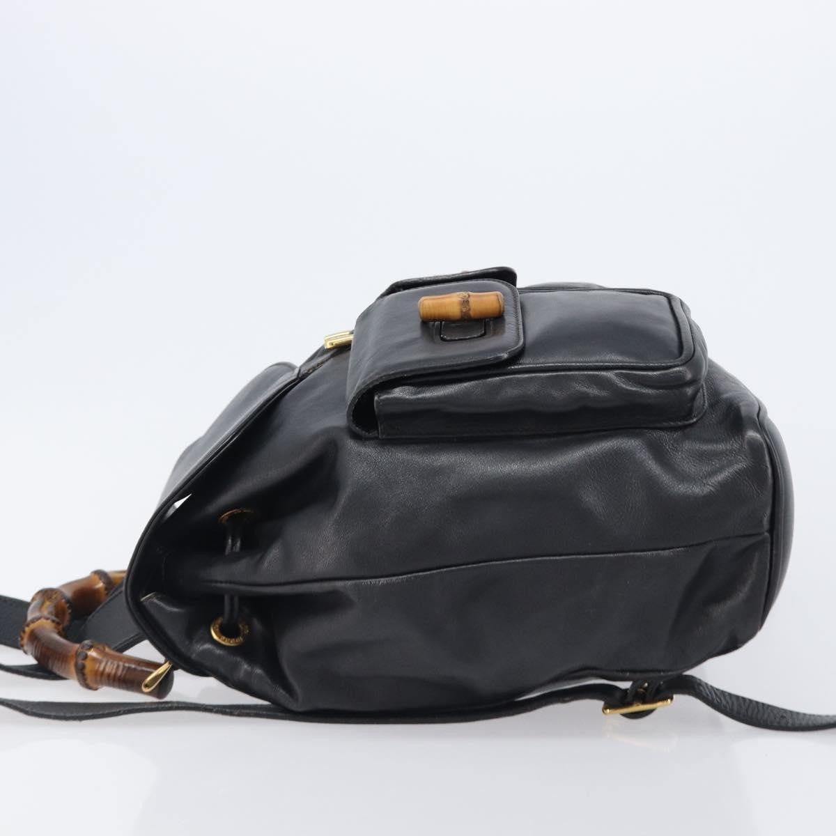 Gucci Vintage Bamboo Leather, Black, Leather, Backpack