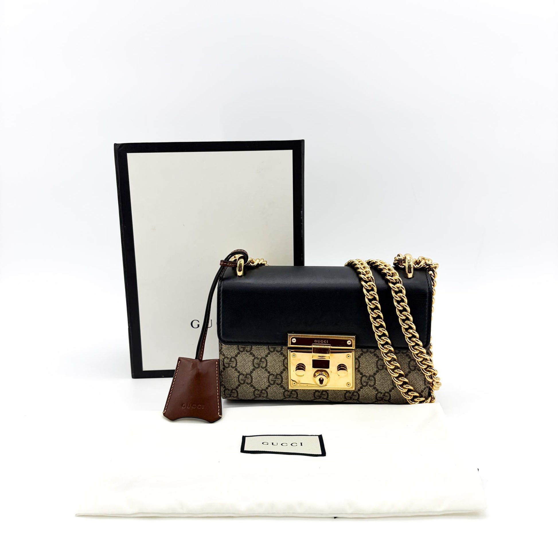 Gucci Padlock GG Coated Canvas and Leather, Black, Leather, Shoulder Bag